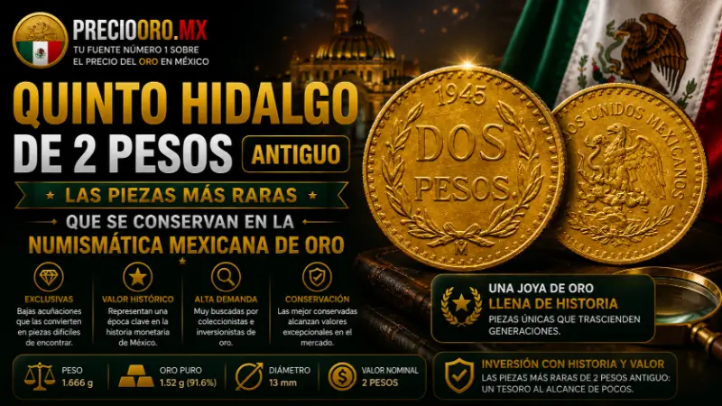 Quinto Hidalgo 2 pesos antiguo
